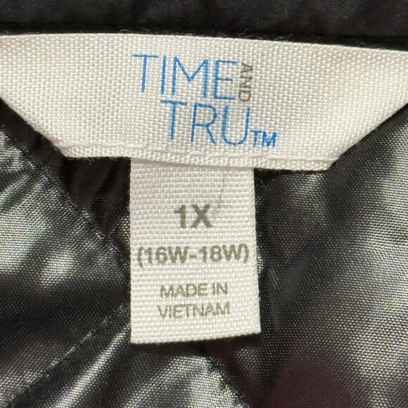 Time And Tru Women's Snap Button Nylon Black Quilted Jacket Size 1X 16W-18W NWOT - Picture 7 of 10